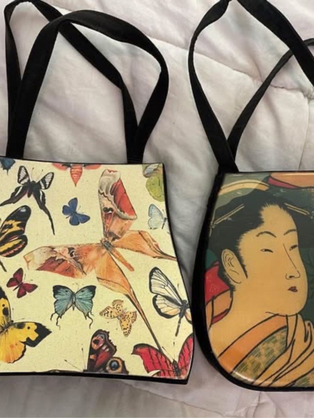 Vintage Angela Frascone acrylic cloth Handbag purse butterfly & Asian woman gift